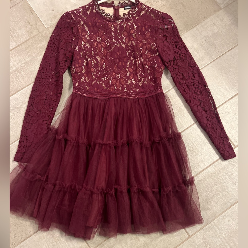 Long sleeve burgundy dress, worn once!